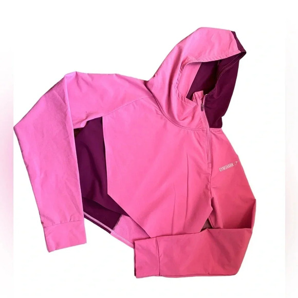 Gymshark Asymmetrical Performance Hoodie Dusty Pink Dark Ruby Colorblock Crop M - Picture 11 of 13